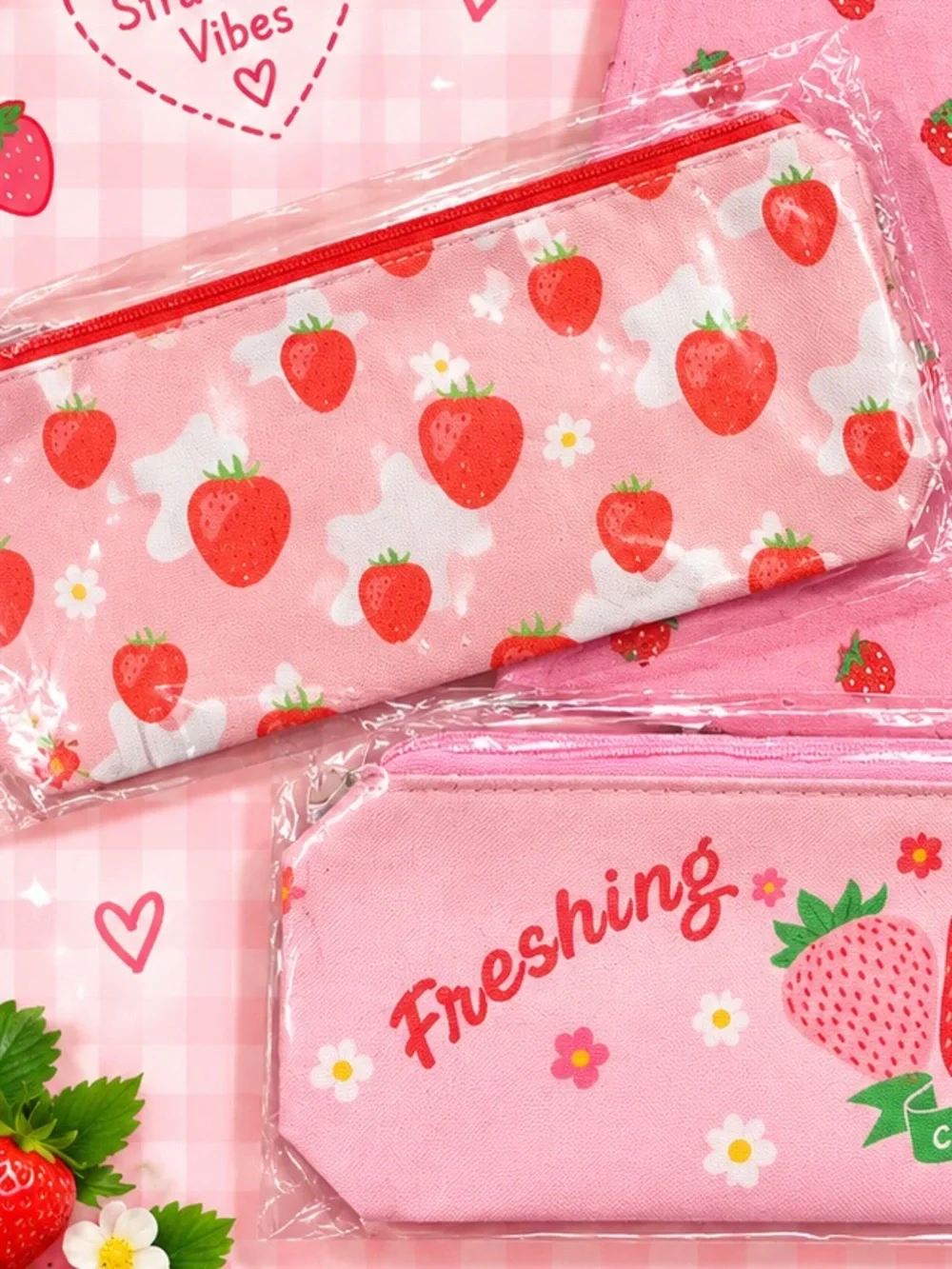Strawberry Pencil Cases and Notebook Set